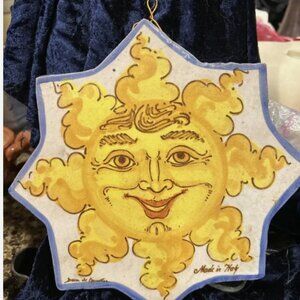 Pier 1 Sun Tile Wall Art Hand Painted Signed Italy Terra Cotta Pottery V…